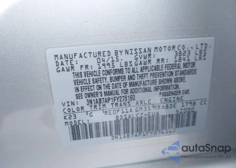 2015 Nissan Sentra S from USA, damaged, VIN 3N1AB7AP1FY276160